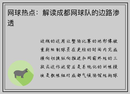 网球热点：解读成都网球队的边路渗透